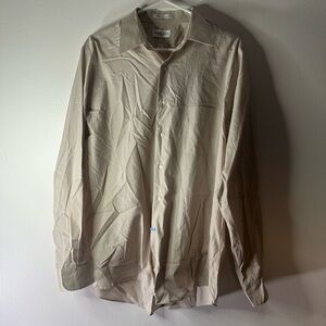 Beige Tan Van Heusen Long Sleeve Button-Up Shirt Size Large 16 34/35